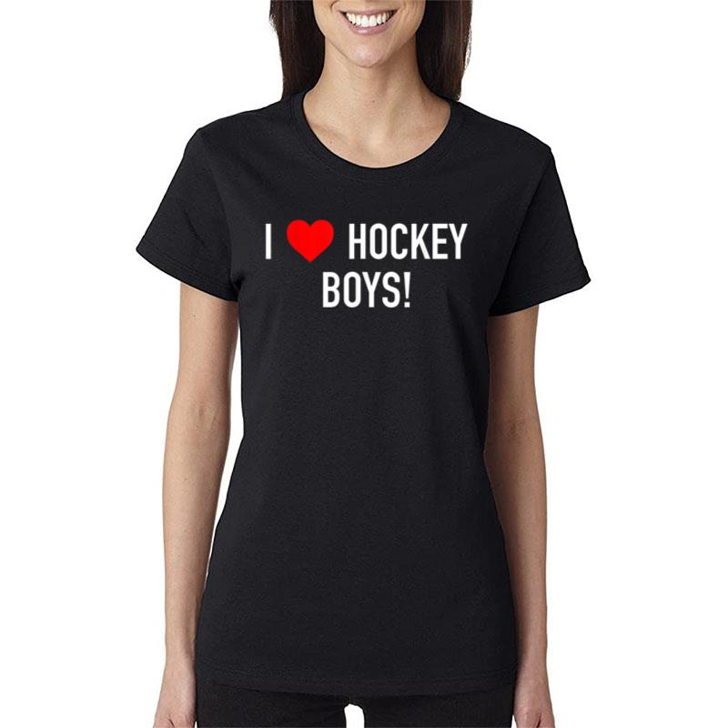 I Love Hockey Boys Graphic Novelty Fun Vintage Style Women T-Shirt