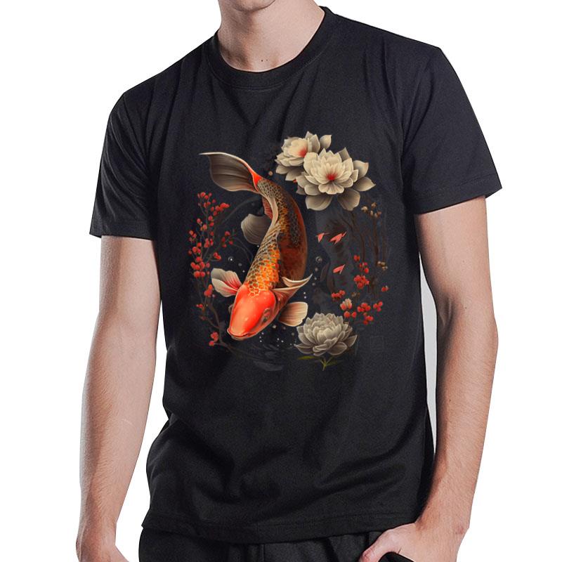 Japanese Koi Carp Nishikigoi Fish Graphic Cherry Blossom T-Shirt