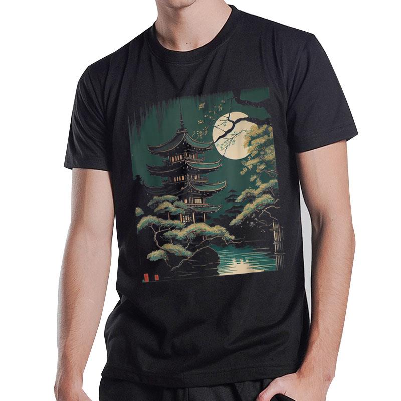 Japanese Temple Anime Japan Woodblock vintage Graphic Art T-Shirt