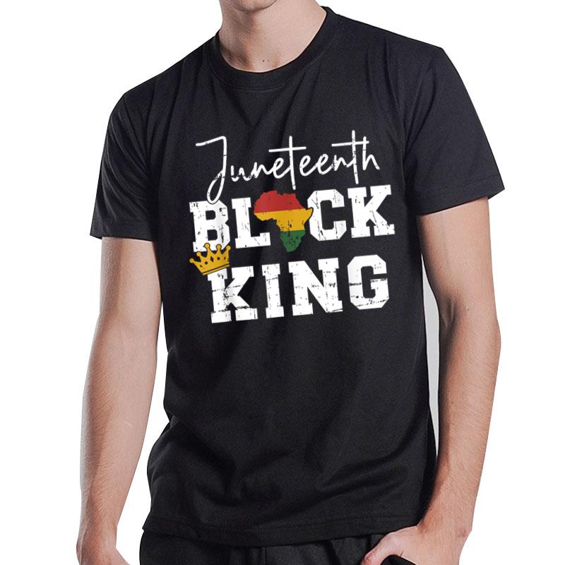 Juneteenth Black King With Pan African Map Flag T-Shirt