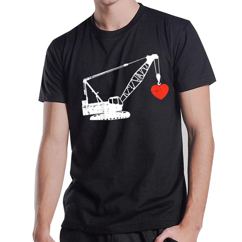 Kids Crane Heart Valentines Day Construction Heavy Equipment T-Shirt