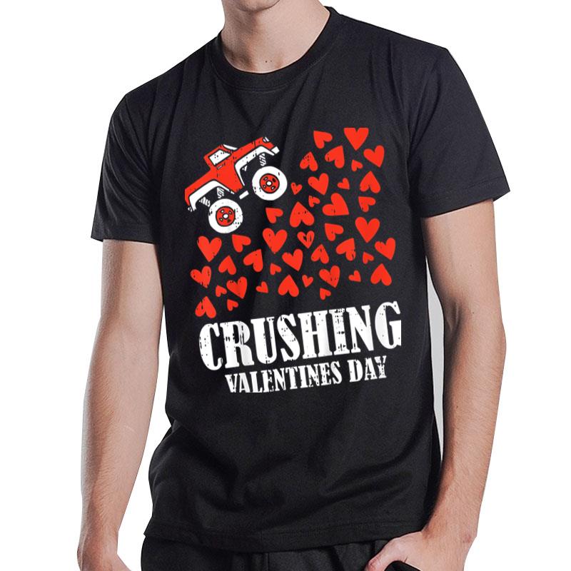 Kids Crushing Valentines Day Cute Heart Riding Monster Truck Boys T-Shirt