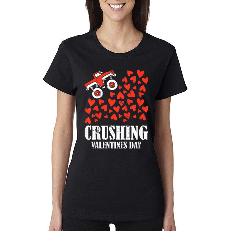 Kids Crushing Valentines Day Cute Heart Riding Monster Truck Boys Women T-Shirt