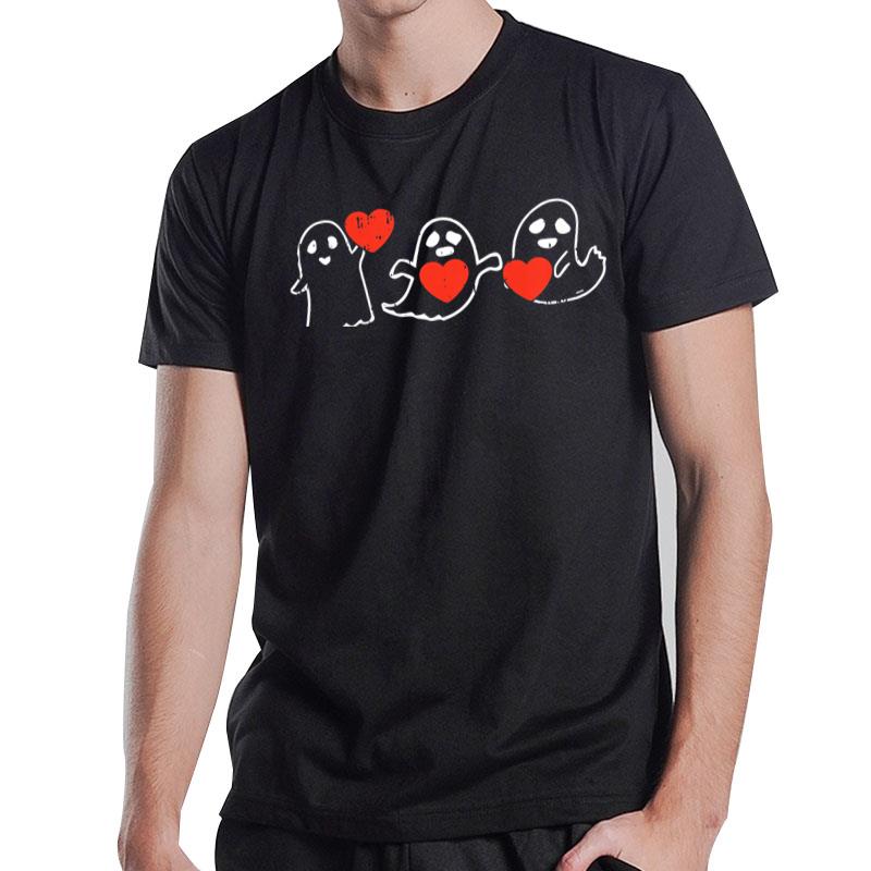 Kids Ghost Heart Line Art Valentines Day Cute Spirit Love T-Shirt