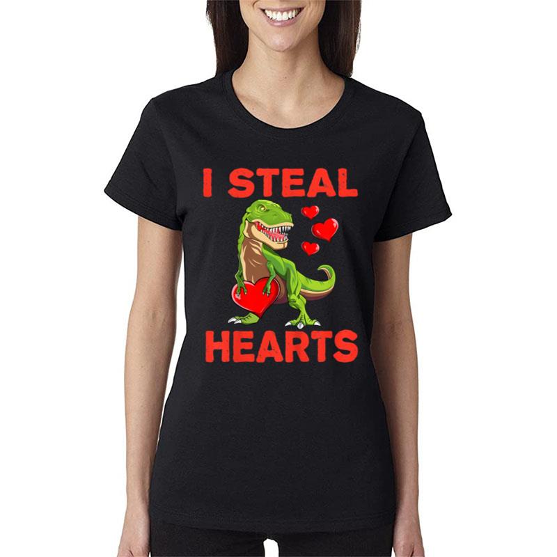 Kids I Steal Hearts Trex Dino Baby Boy Valentines Day Toddler Women T-Shirt