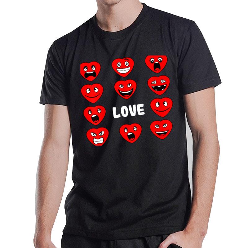 Kids Love Silly Heart Faces Valentines Day Funny Boys Girls T-Shirt