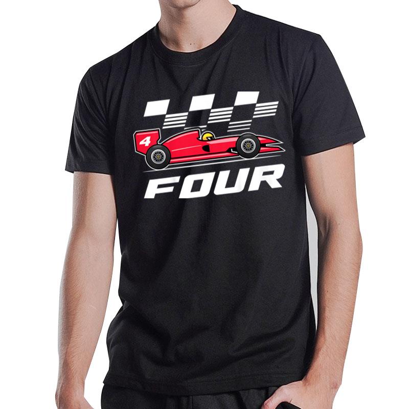 Kids Race Car 4Th Birthday Boy 4 Four Year Old Boy Racecar Racing T-Shirt