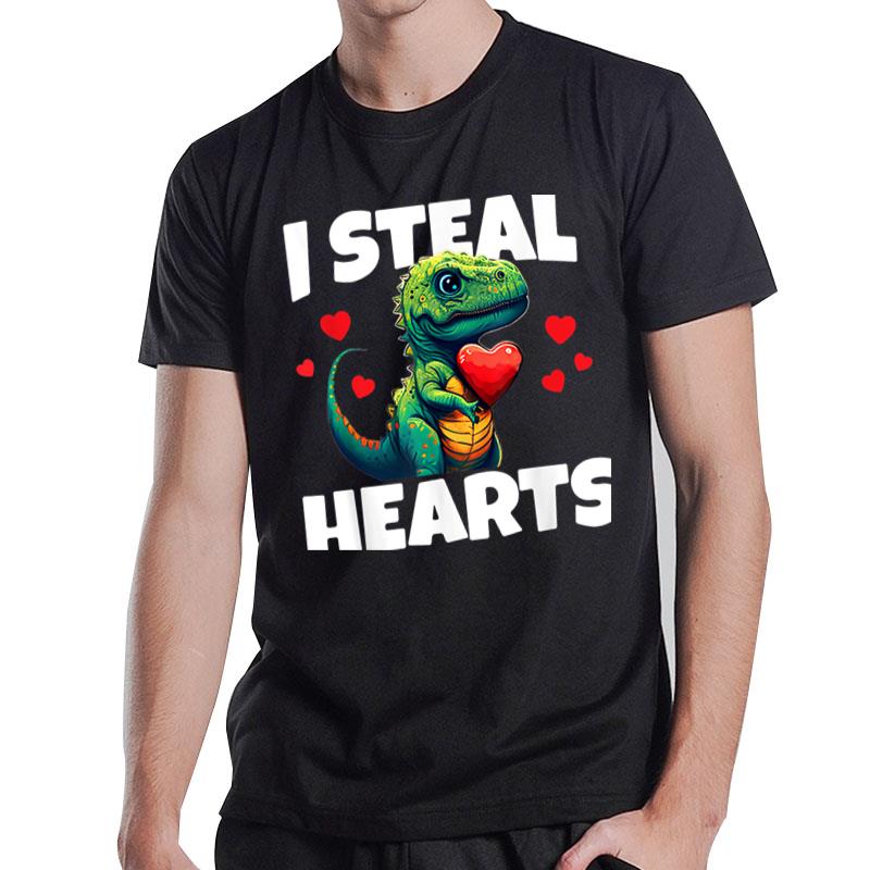 Kids Steal Hearts Trex Dino Baby Boy Valentines Day Toddler T-Shirt