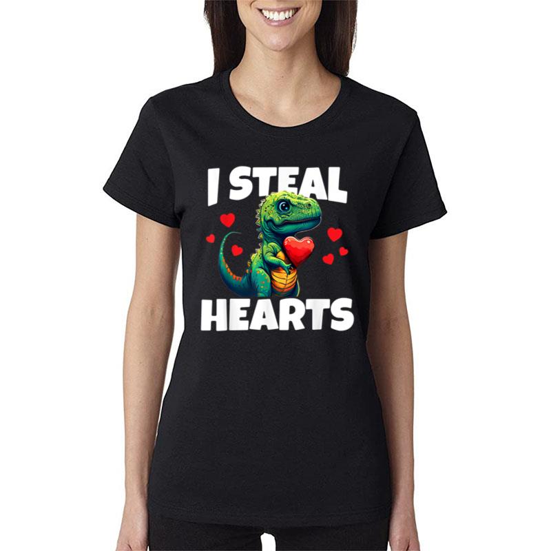 Kids Steal Hearts Trex Dino Baby Boy Valentines Day Toddler Women T-Shirt