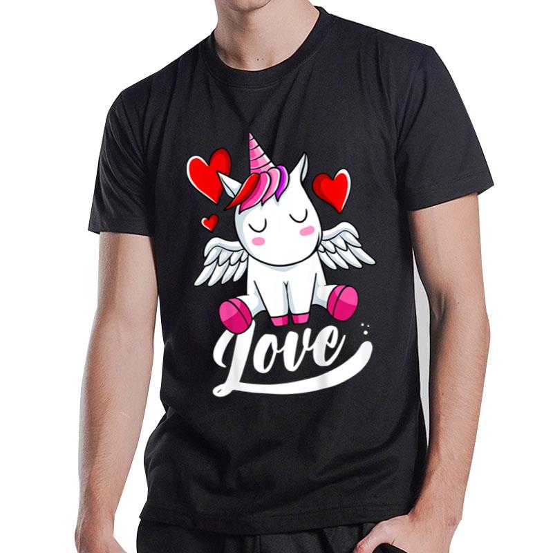 Kids Unicorn Love Valentines Day Cute Magical Rainbow T-Shirt