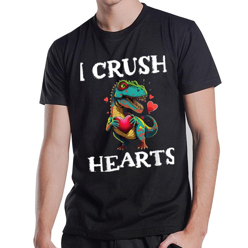 Kids Valentines Day Dinosaur I Crush Hearts Boys Toddler T-Shirt