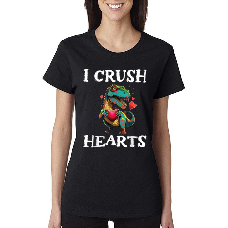 Kids Valentines Day Dinosaur I Crush Hearts Boys Toddler Women T-Shirt