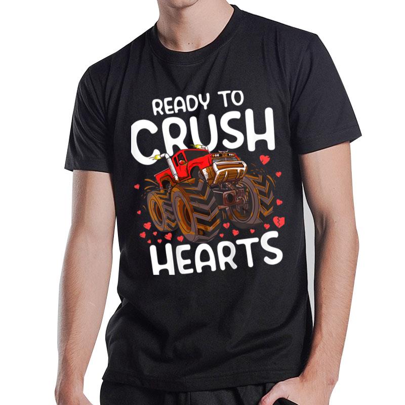 Kids Valentines Day Monster Truck Boys Ready To Crush Hearts T-Shirt