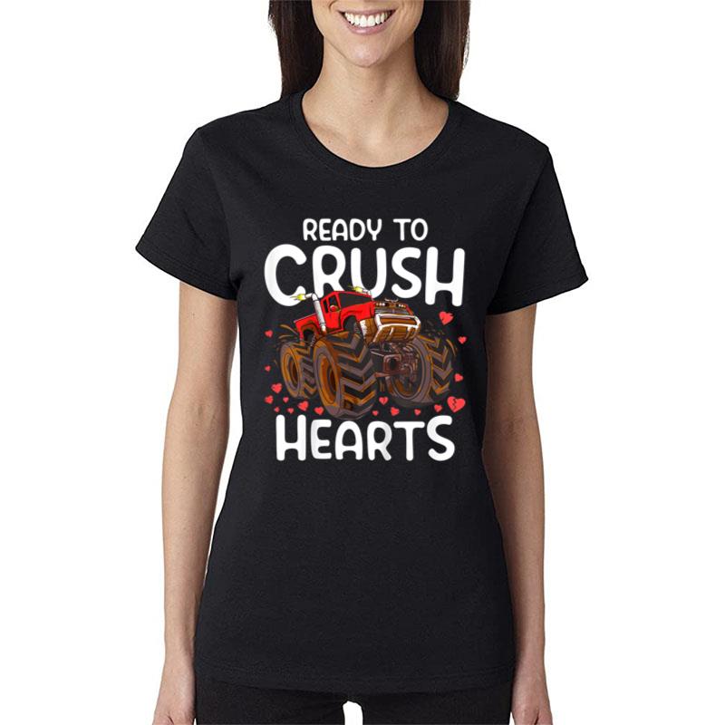 Kids Valentines Day Monster Truck Boys Ready To Crush Hearts Women T-Shirt