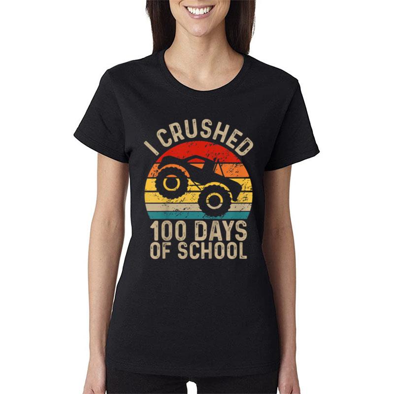 Kids Vintage I Crushed 100 Days Of School Shirt Truck Kids Boys Women T-Shirt