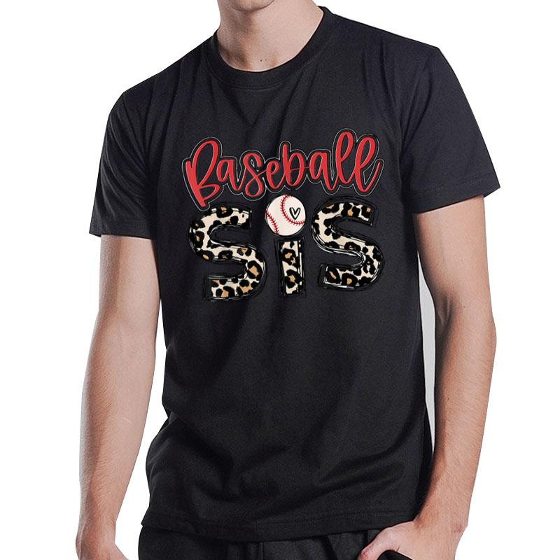 Leopard Baseball Sis Vintage Sport Lover Sister Mothers Day T-Shirt