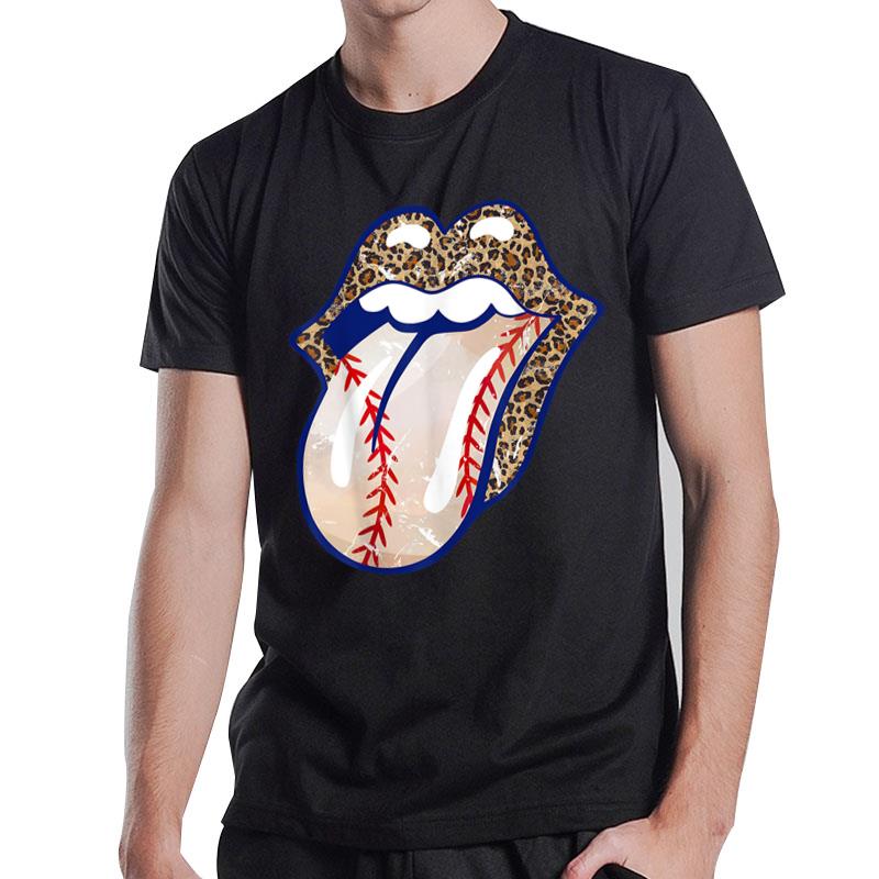 Leopard Classic Lips Tongue Funny Baseball Mom Mothers Day T-Shirt