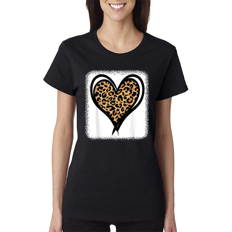 Leopard Heart Valentines Day Hearts Love Girls Valentine Women T-Shirt