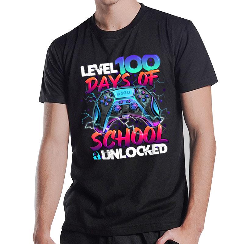 Level 100 Days Of School Unlocked Gamer Kids Video Game T-Shirt