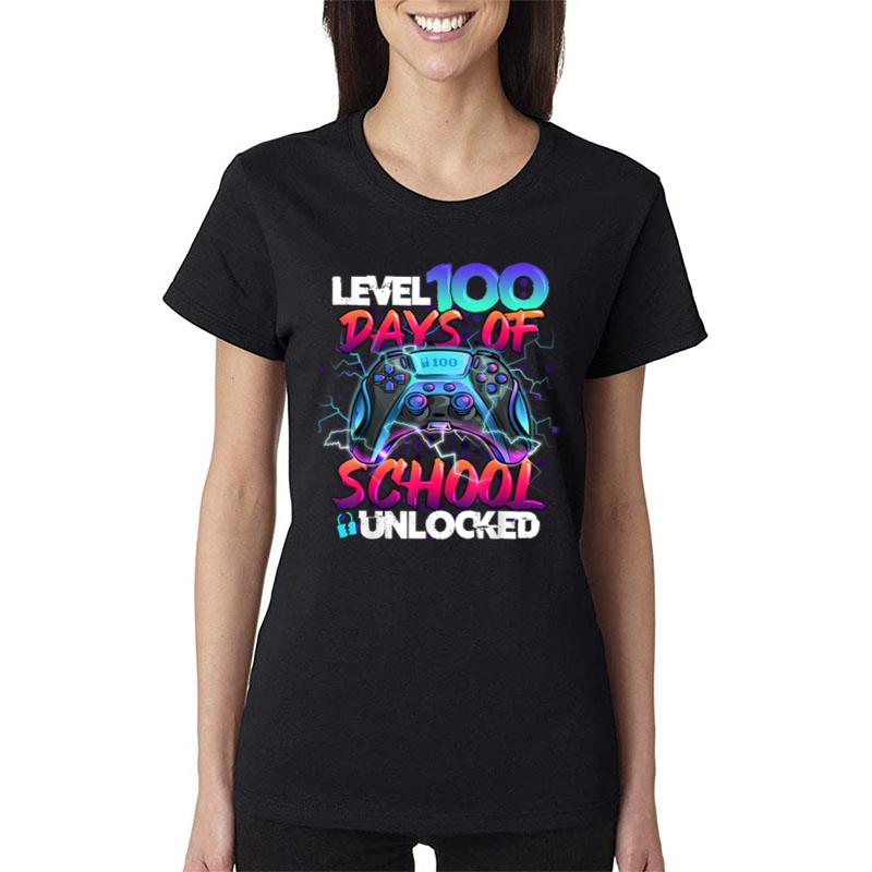 Level 100 Days Of School Unlocked Gamer Kids Video Game Women T-Shirt