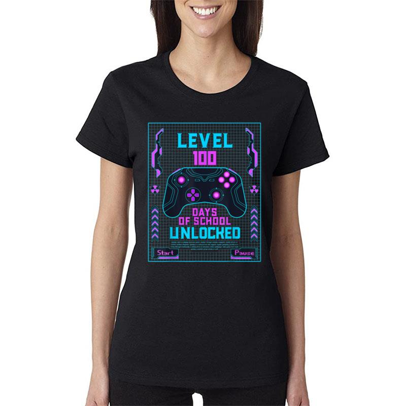 Level 100 Days Of School Unlocked Gamer Video Games Boys Ver 4 Women T-Shirt