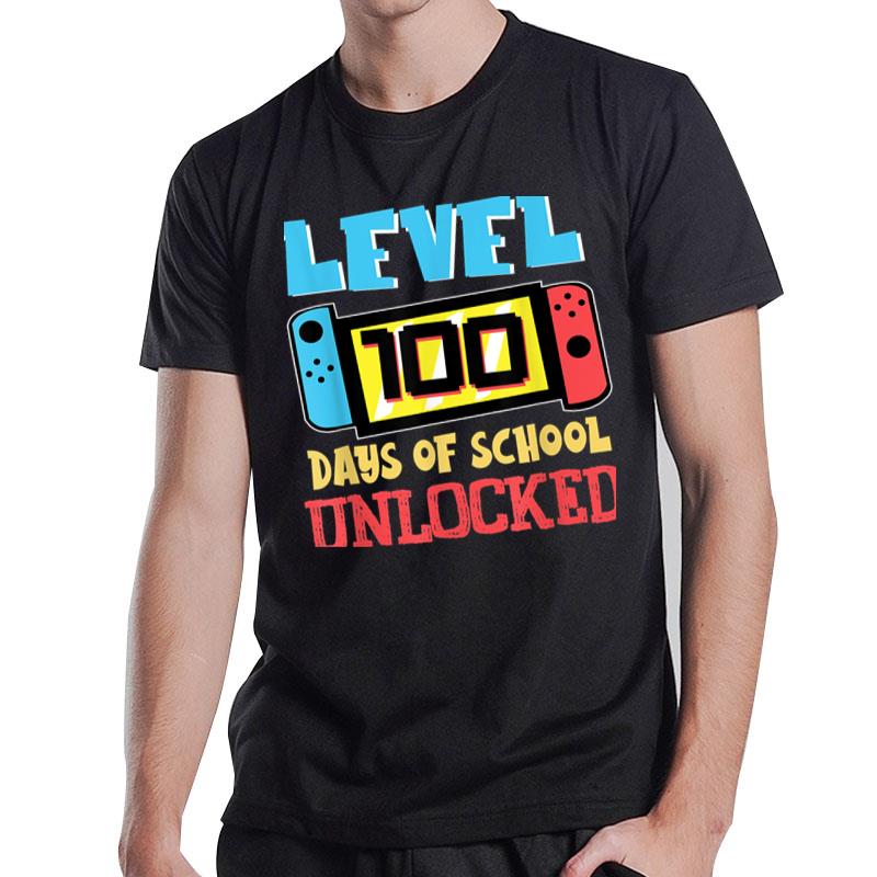 Level 100 Days Of School Unlocked Gamer Video Games Boys T-Shirt