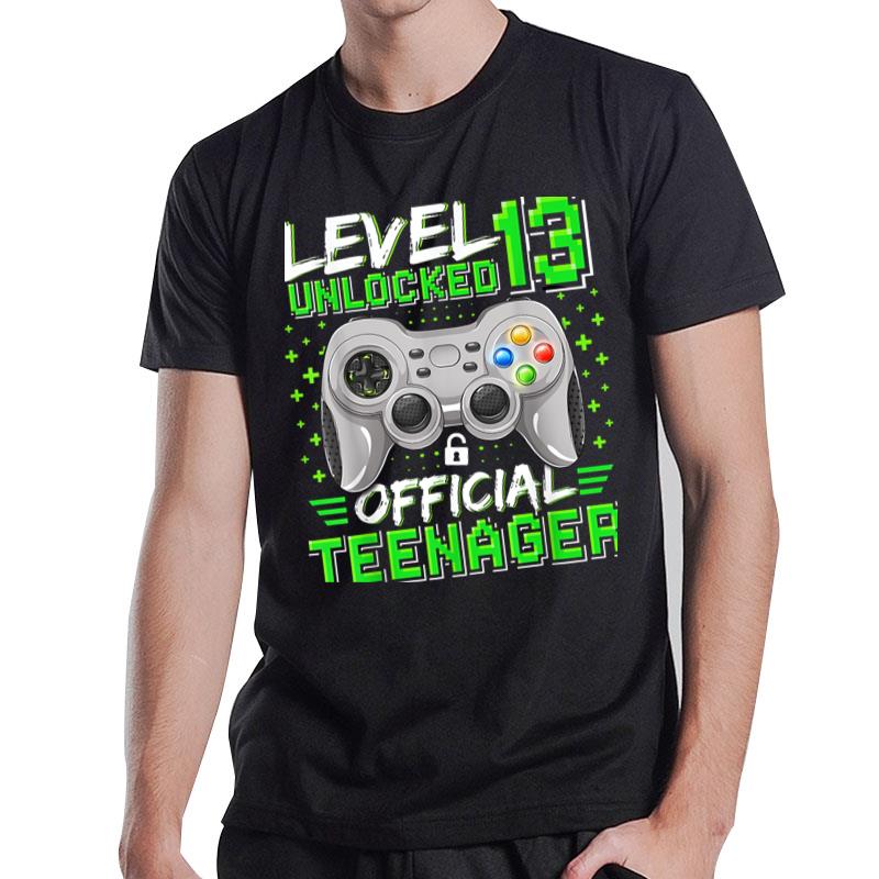 Level 13 Unlocked Officialnager 13Th Birthday Gamer T-Shirt