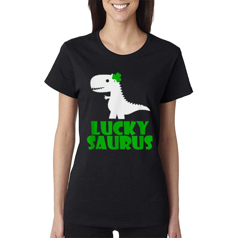 Luckysaurus T Rex Dinosaur Shamrock Green Clover Boy Girl Women T-Shirt