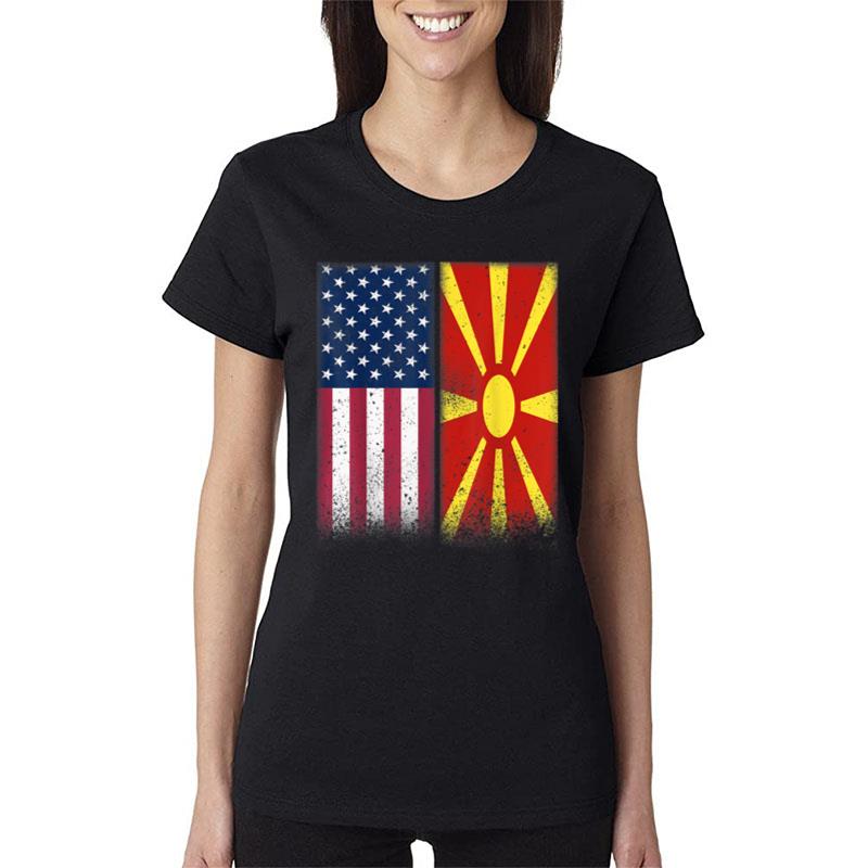 Macedonia Shirt Macedonian American Flags Proud Usa Women T-Shirt