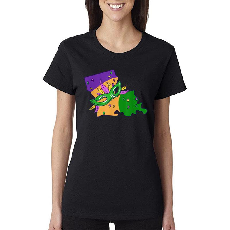 Mardi Gras Mask & Feathers Louisiana New Orleans La Nola Women T-Shirt