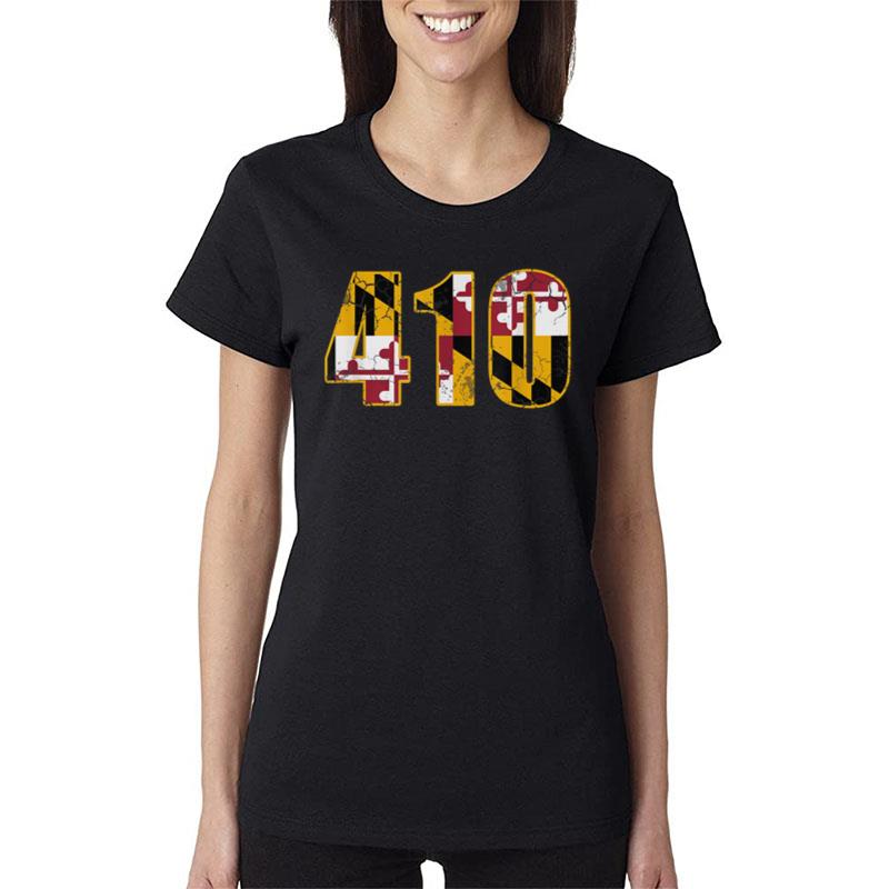 Maryland Flag 410 Home Family Vintage Distressed Women T-Shirt