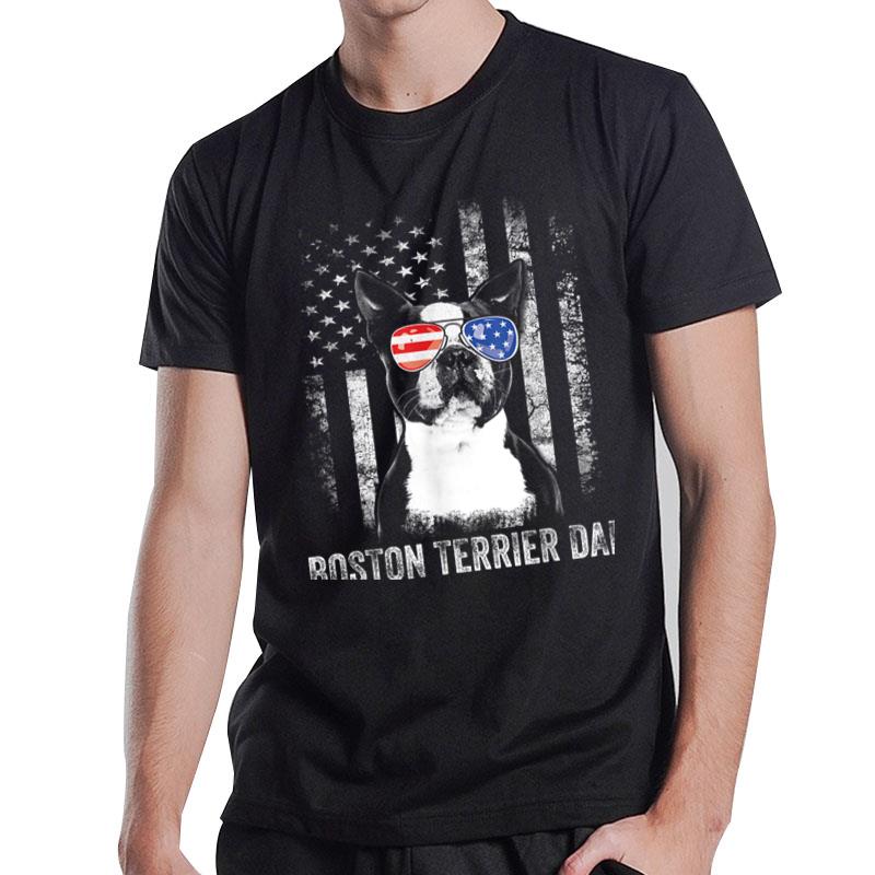 Mens Boston Terrier Dad American Flag 4Th Of July Dog Fathers Day T-Shirt