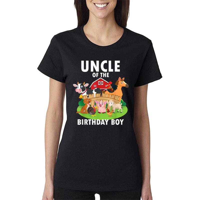 Mens Uncle Of The Birthday Boy Farm Animals Matching Farm Theme Women T-Shirt