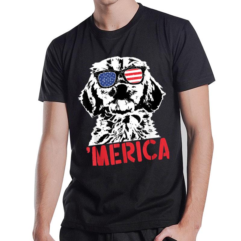 Merica Cockapoo Dog American Flag Sunglasses 4Th Of July T-Shirt
