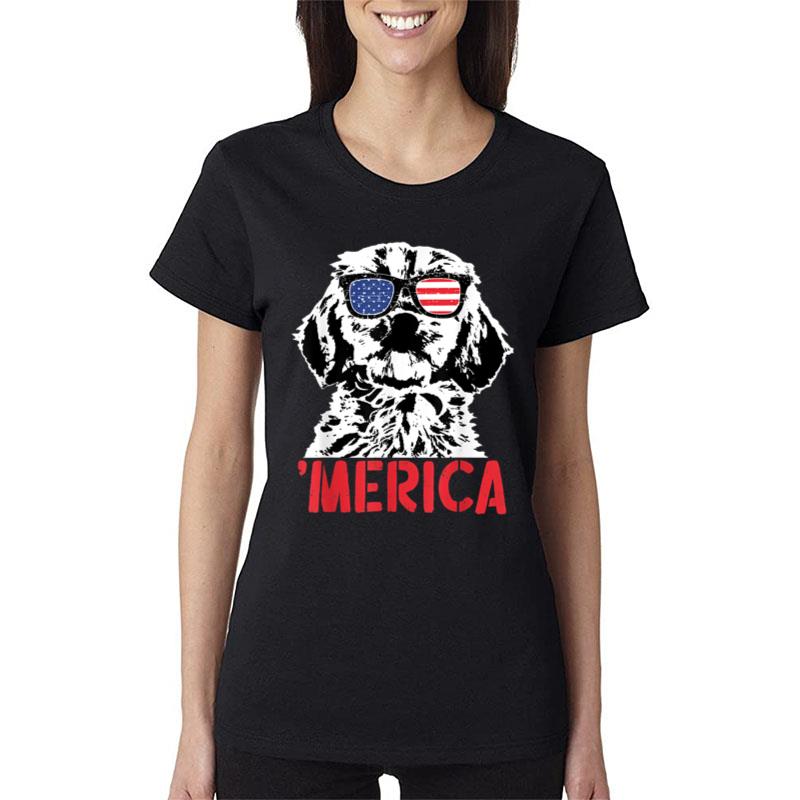 Merica Cockapoo Dog American Flag Sunglasses 4Th Of July Women T-Shirt