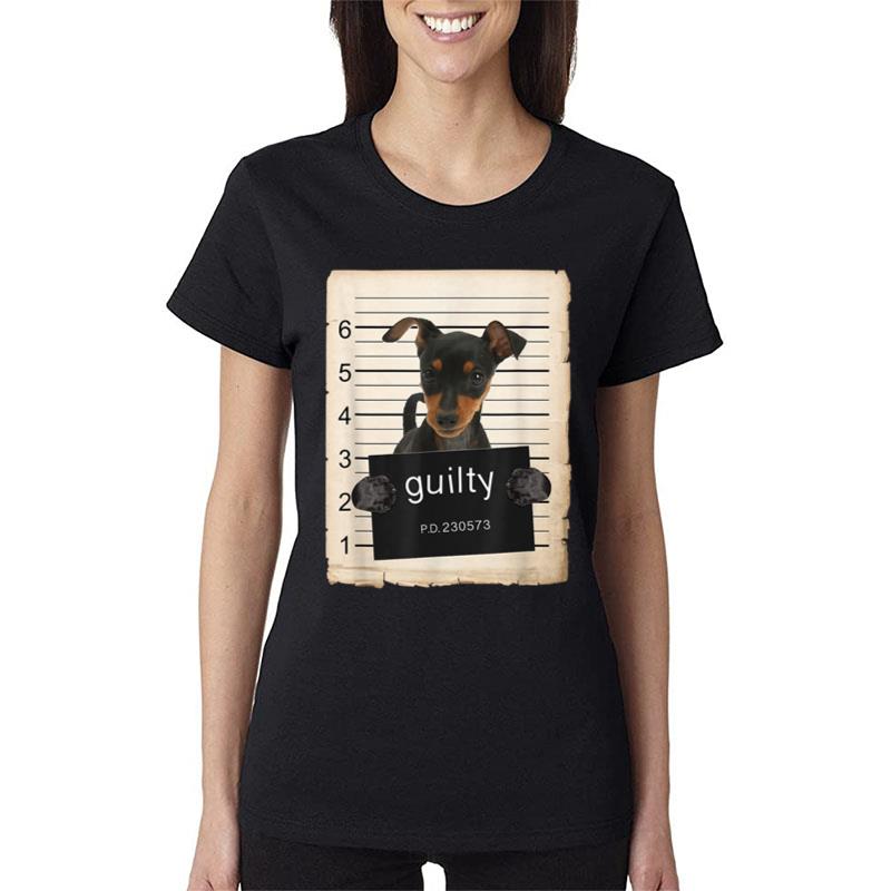 Miniature Doberman pinscher Dog mug shot bad dog Women T-Shirt