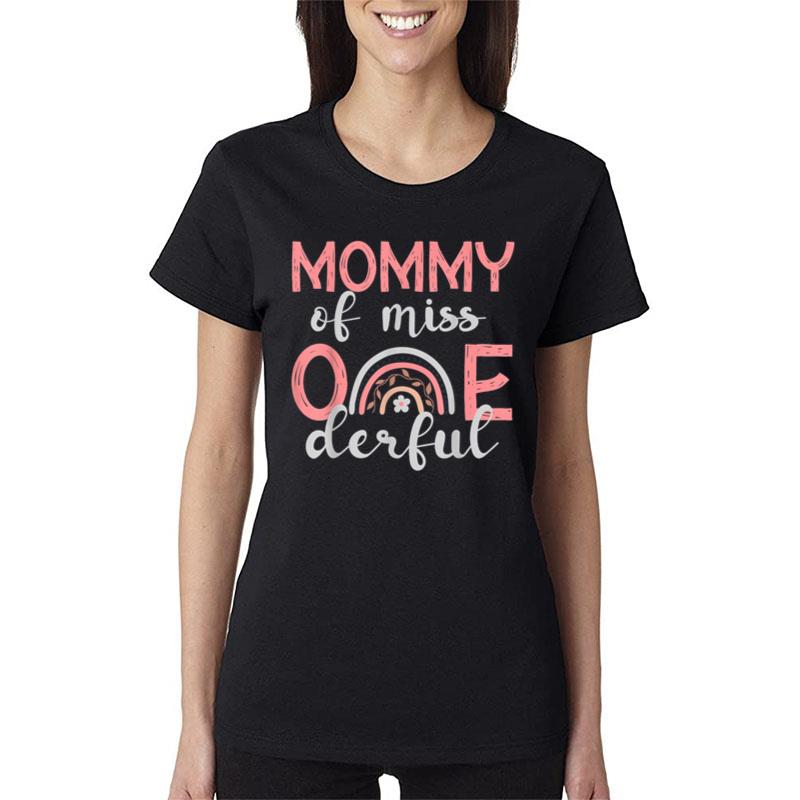 Mommy Of Little Miss Onederful Shirt 1St Bday Boho Rainbow Women T-Shirt