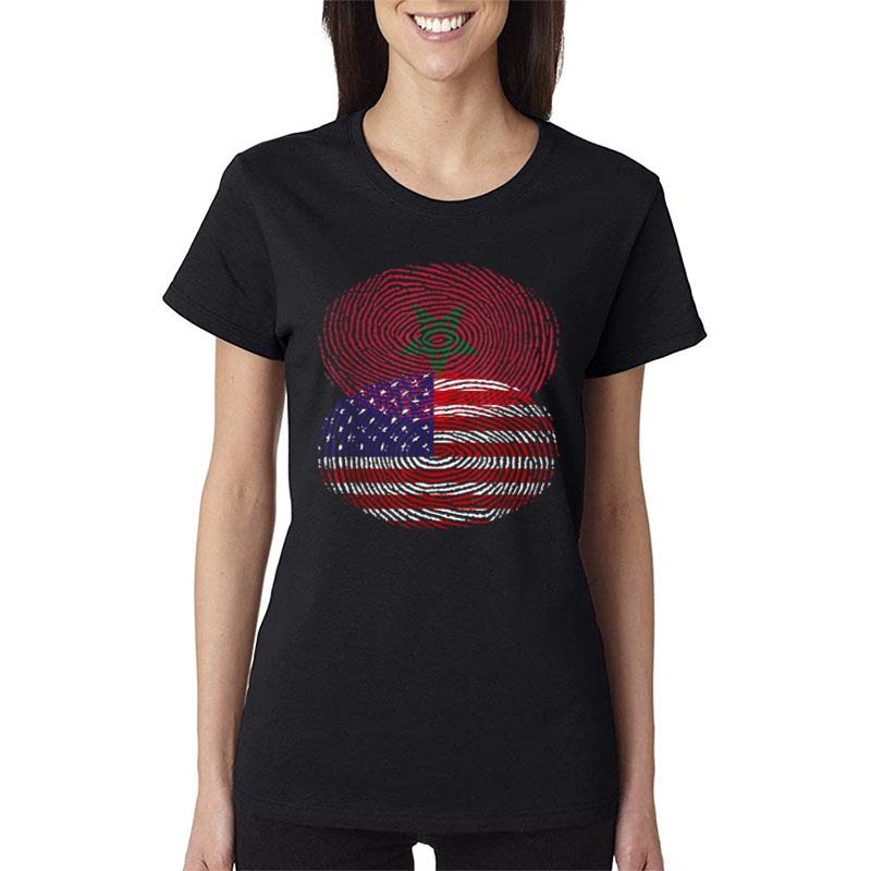 Moroccan American Fingerprint Flags Women T-Shirt