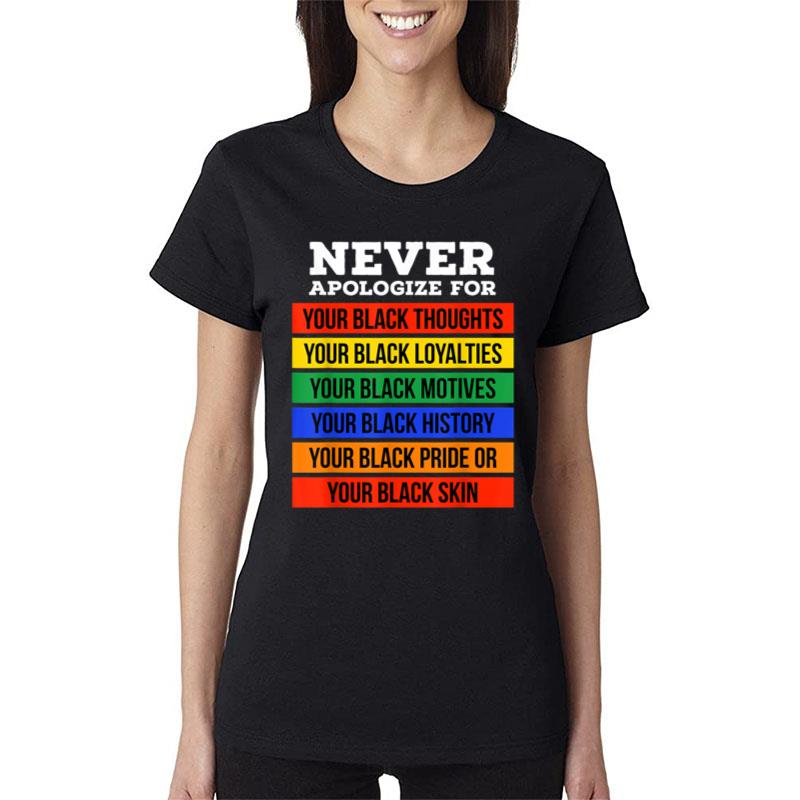 Never Apologize For Your Blackness - Black History Month Women T-Shirt