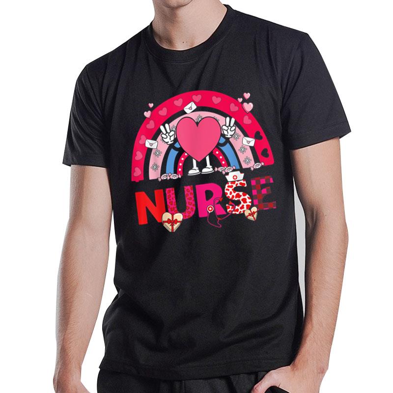 Nurse Valentines Day Rainbow Heart Stethoscope Love Nursing T-Shirt