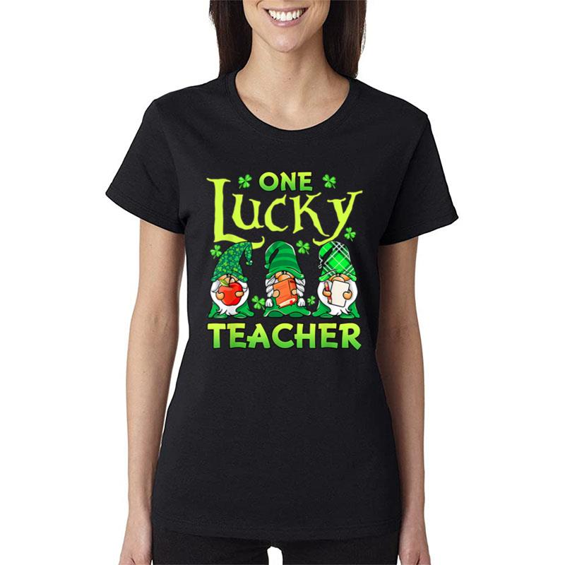 One Lucky Teacher Gnomes Shamrock St Patrick'S Day Women T-Shirt