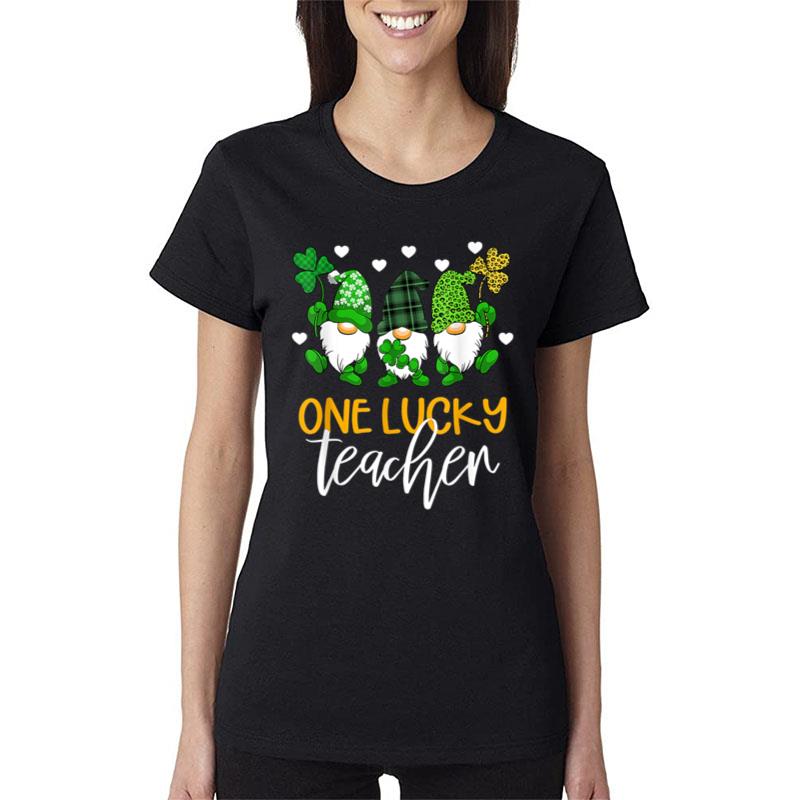 One Lucky Teacher Gnomies St Patrick'S Day Gnome Shamrock Women T-Shirt