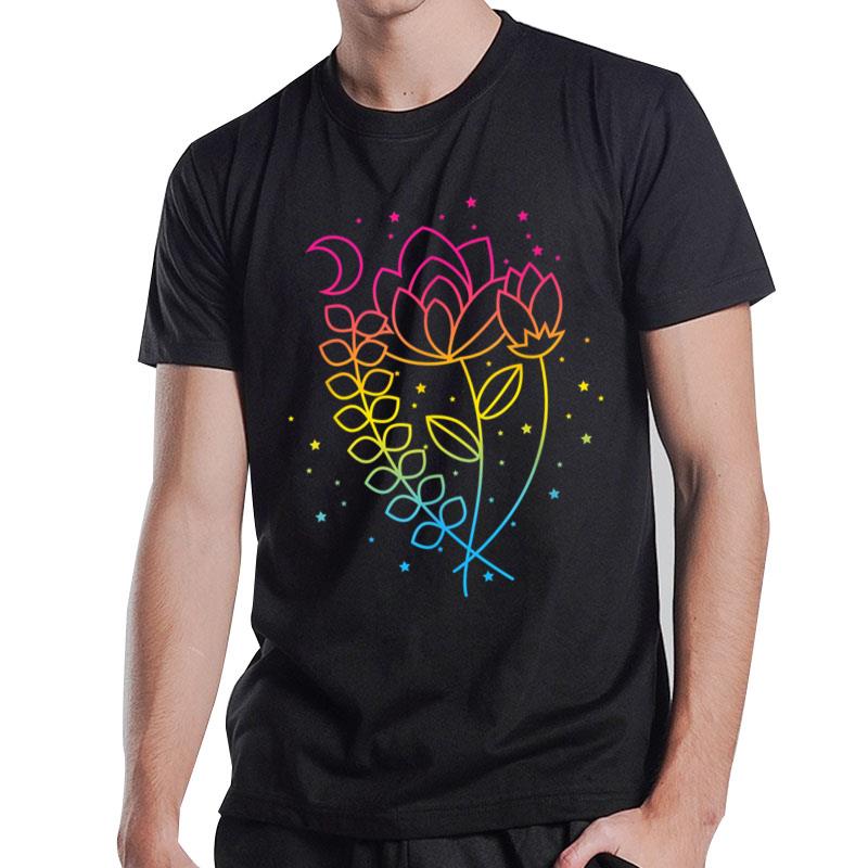 Pansexual Floral Pan Pride Flag Colors Subtle Boho Lotus T-Shirt