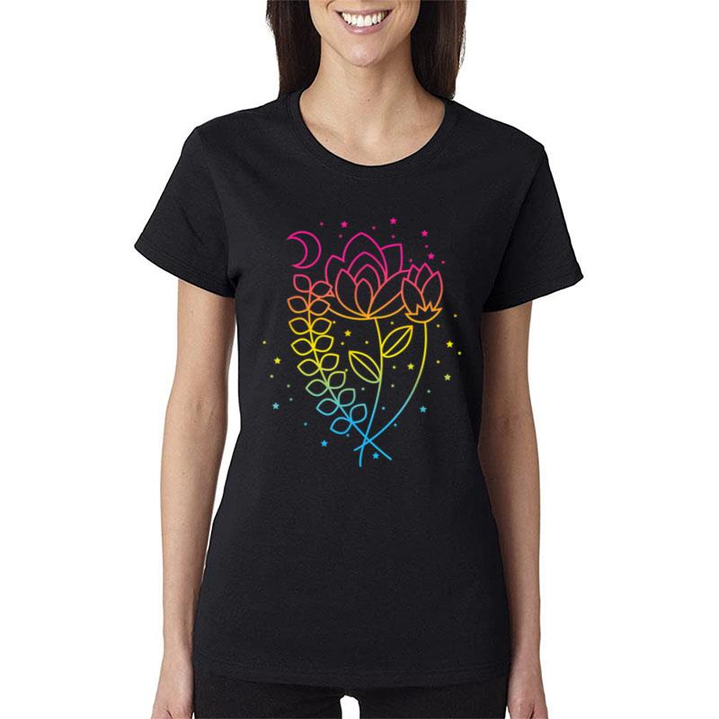 Pansexual Floral Pan Pride Flag Colors Subtle Boho Lotus Women T-Shirt