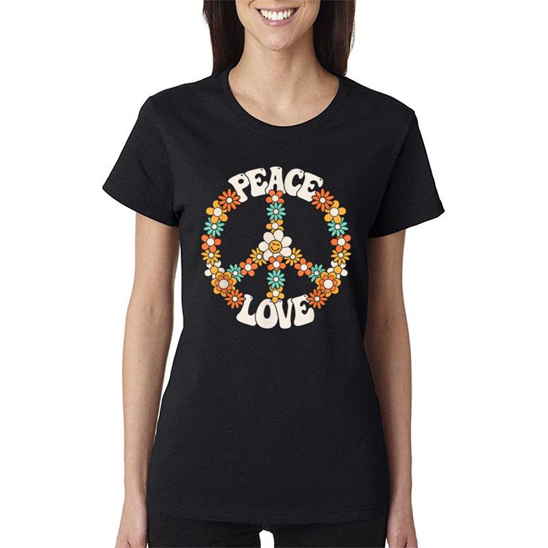 Peace Sign Love 60S 70S Costume Groovy Hippie Theme Party Women T-Shirt