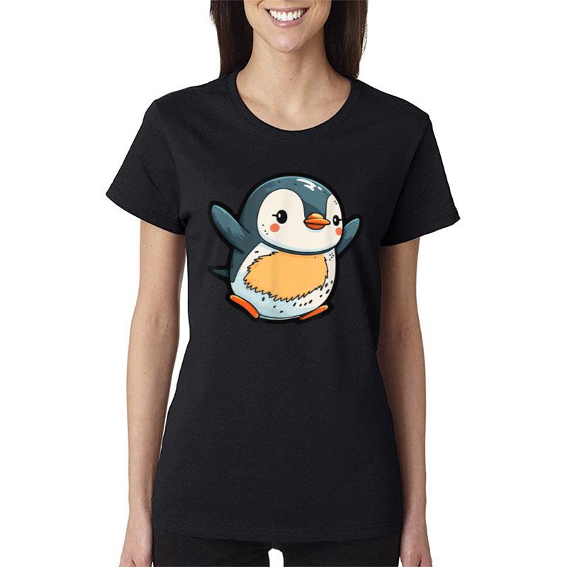 Penguin Party Happy And Excited Cartoon Penguin Chick Women T-Shirt