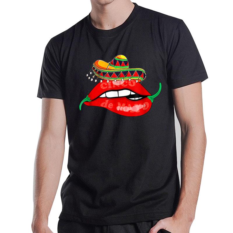 Pepper Sexy Lips Hot Mexican Sombrero Cinco De Mayo Chili T-Shirt