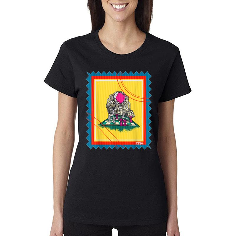 Postage Stamp Space Astronaut Chess Player Women T-Shirt