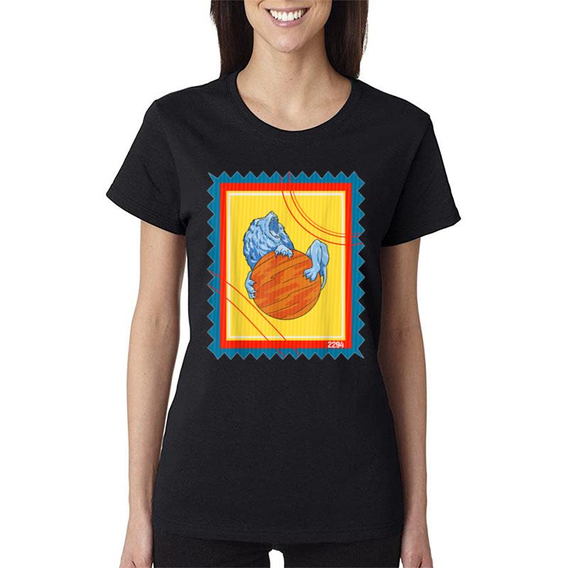 Postage Stamp Space Planet Lion Women T-Shirt