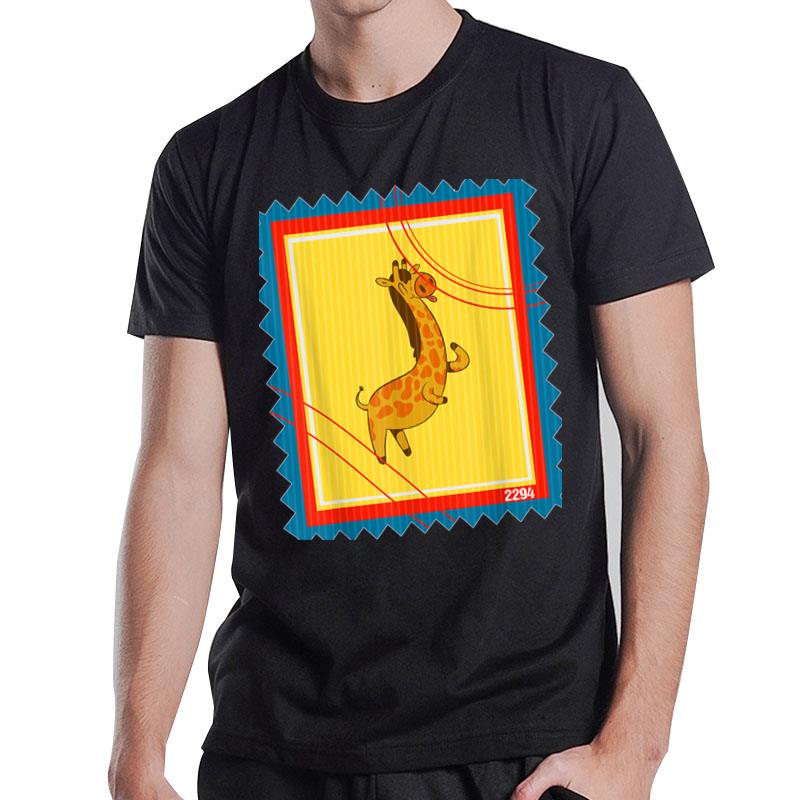 Postage Stamp Standing Cartoon Giraffe T-Shirt